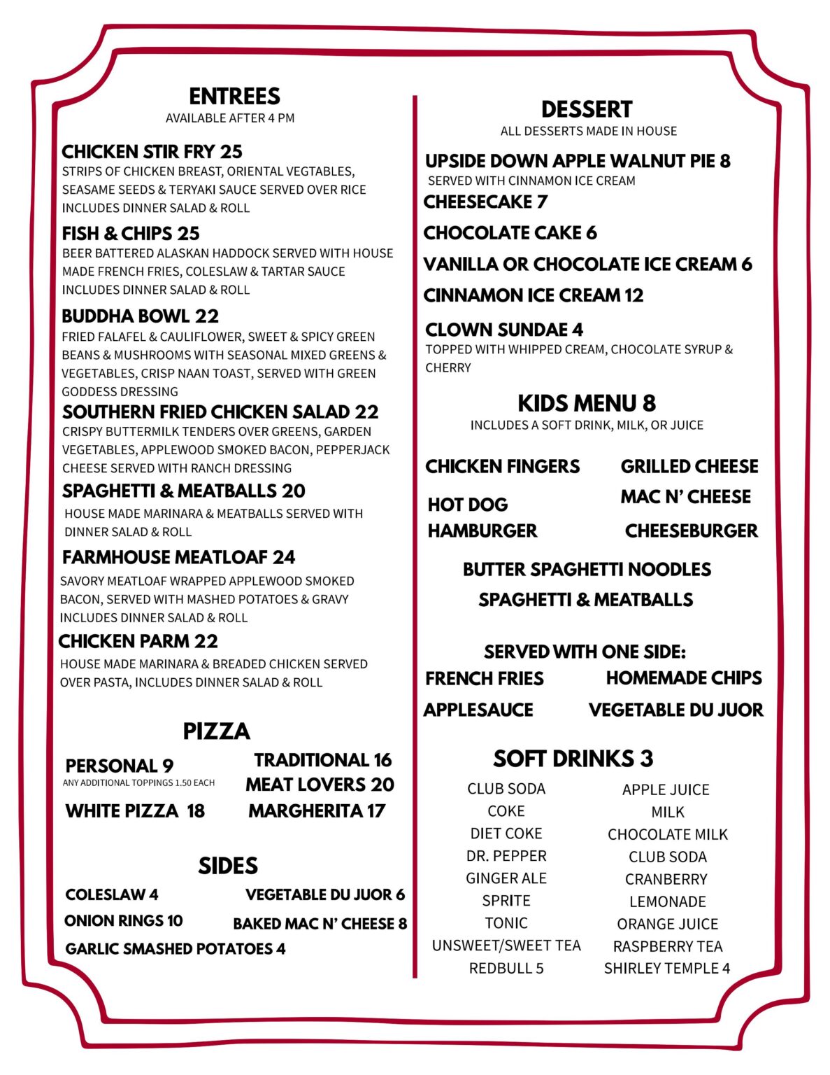 Dining Menu | Covered Bridge Inn - Palmerton PA